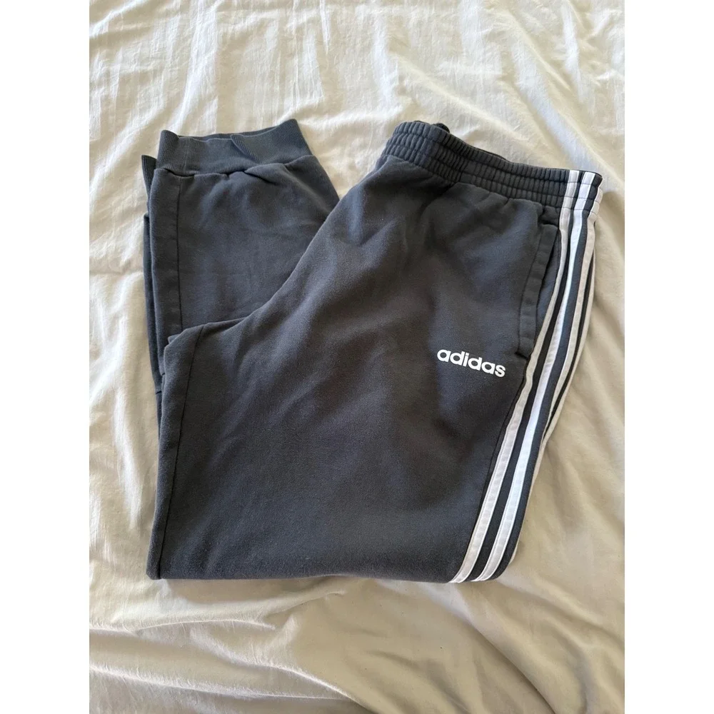 Adidas Essentials 3 Stripe Fleece Jogger Sweatpants Gray Mens XL Athletic